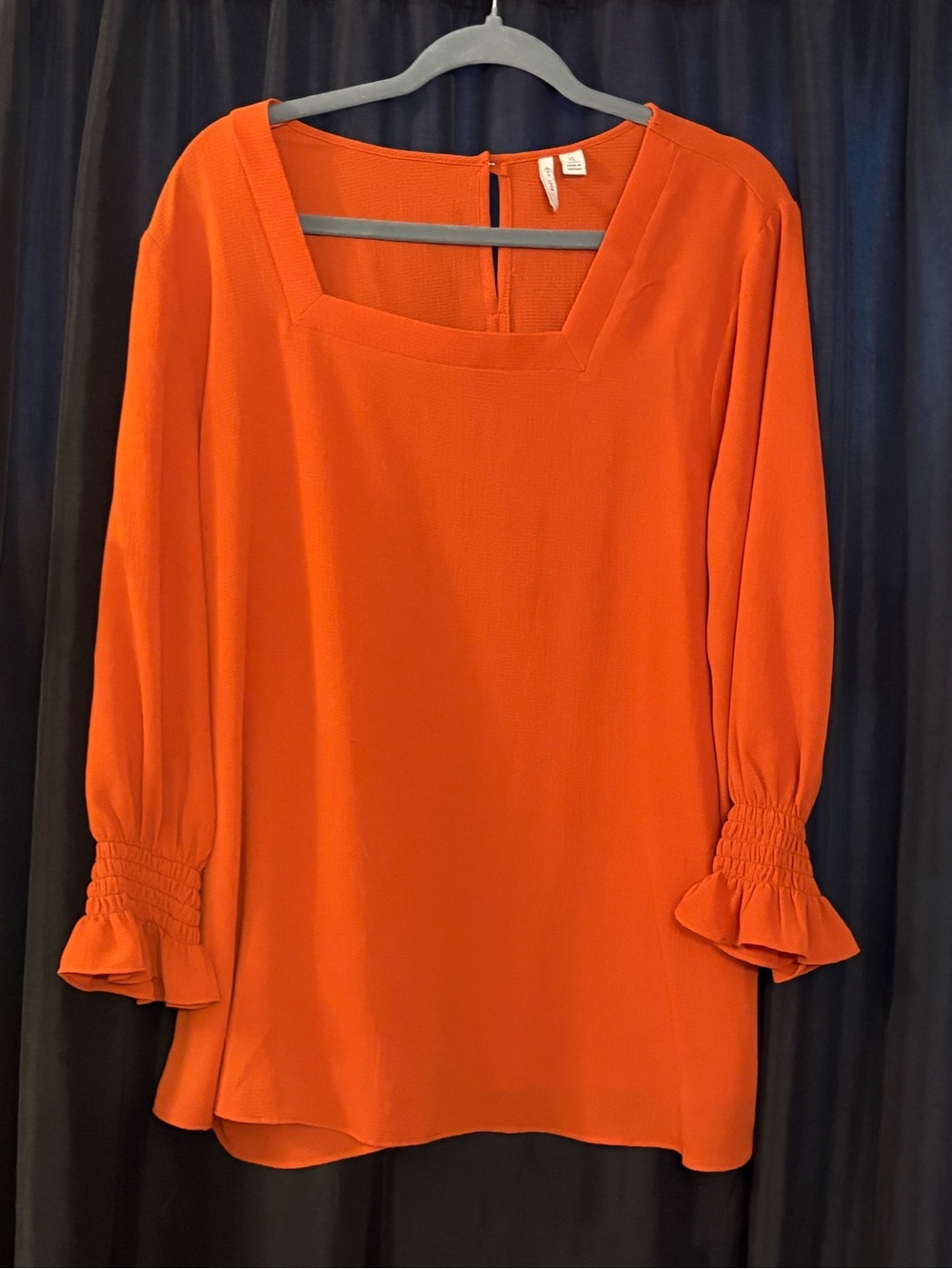 Orange Square-Neck Long Sleeve Blouse